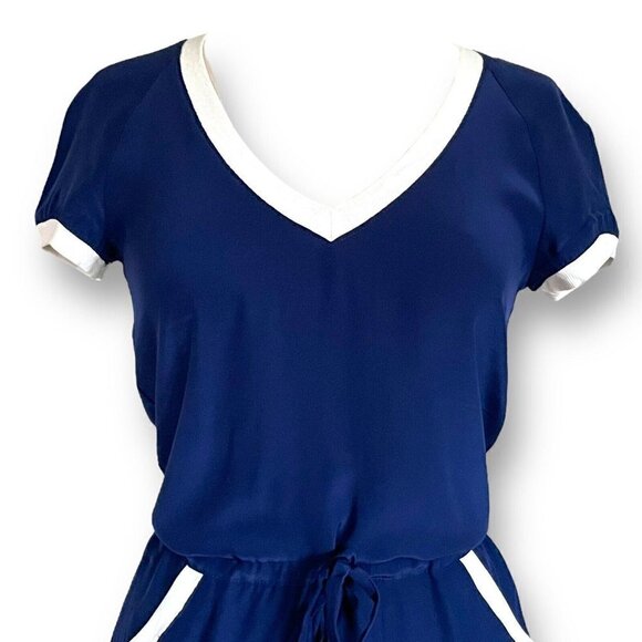 Amanda Uprichard Womens Dress Sz P Petite Navy Blue Silk Drawstring Blouson - Picture 3 of 6